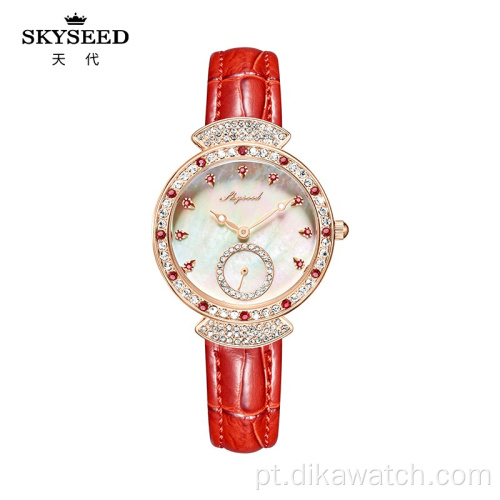 Relógio feminino SKYSEED com quartzo à prova d&#39;água de diamante